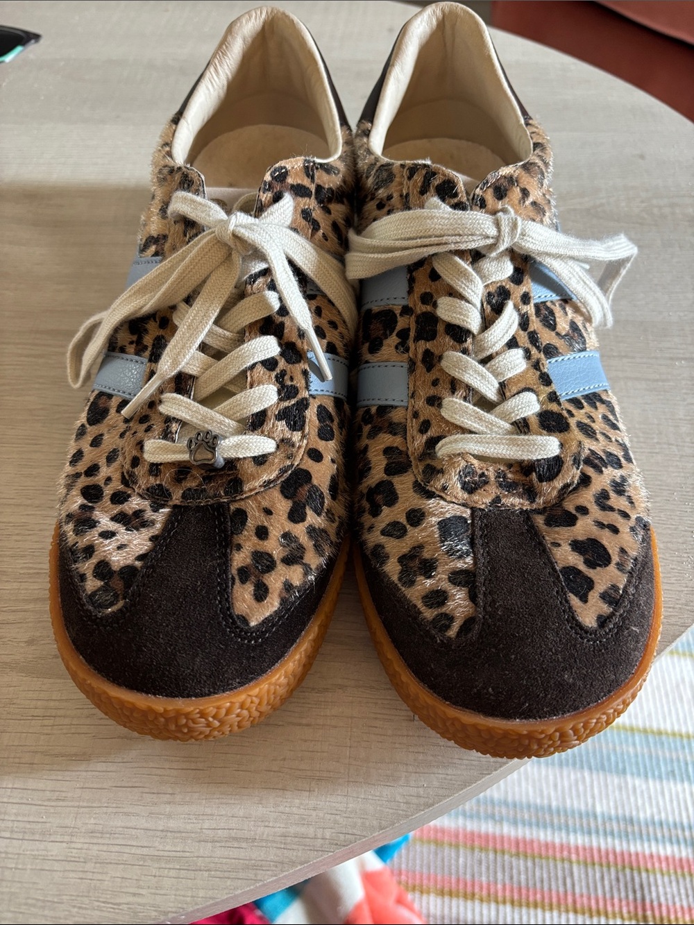 Gola Leopard Print Athletic Sneakers w/Light Blue Stripes- Anthropologie Collab
